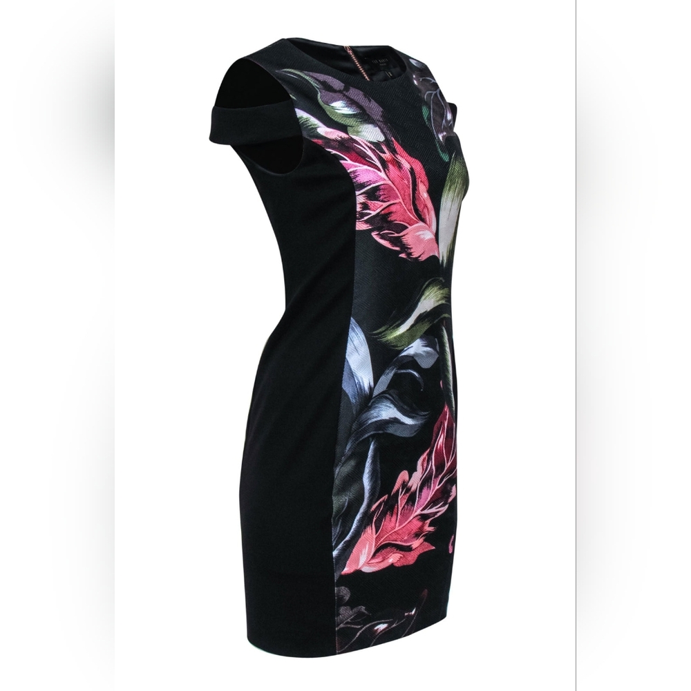 Black Floral Cold-Shoulder Sheath Dress - Picture 8 of 13
